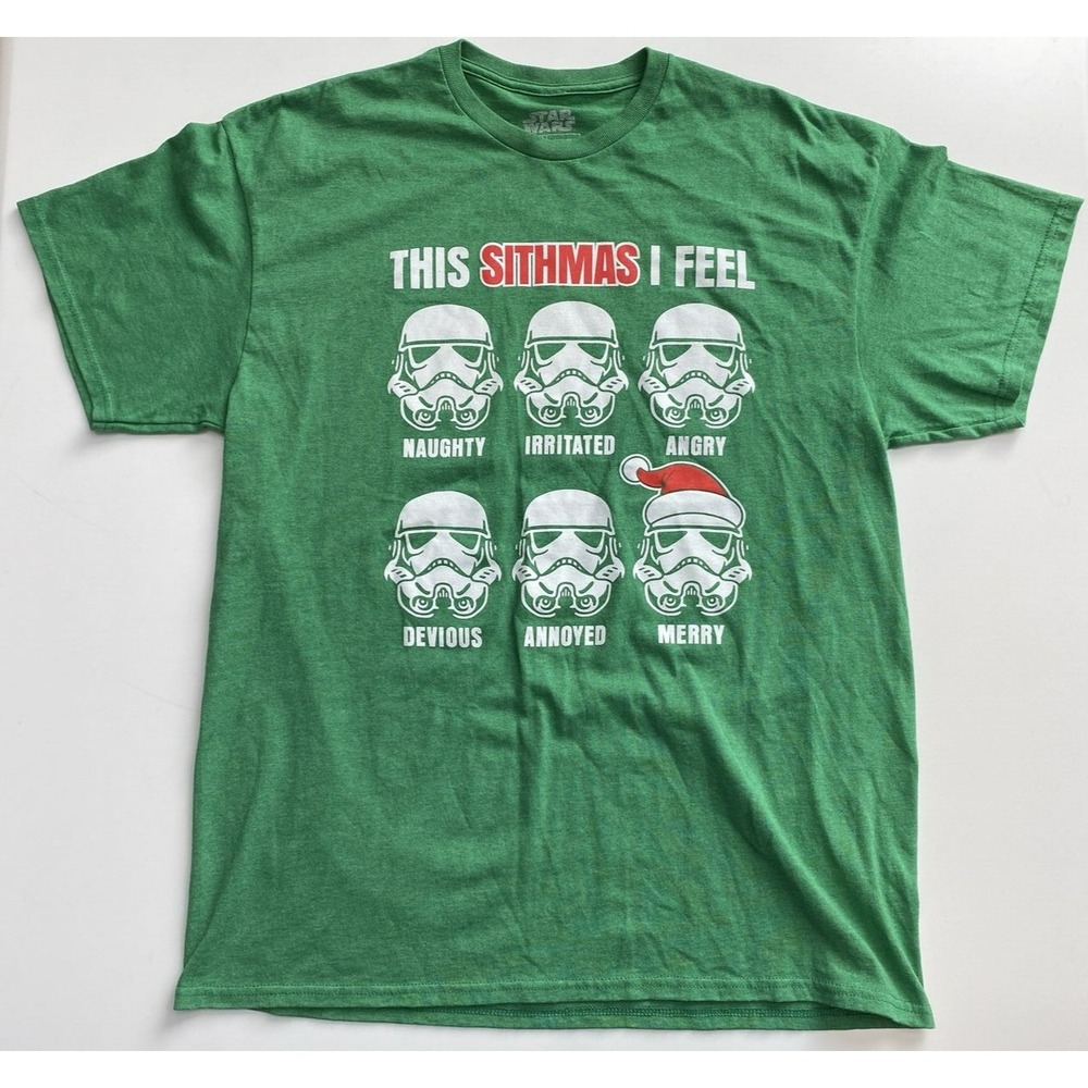 Star Wars -VFIFTHSUN - Green Sithmas T-Shirt Faces of Stormtroopers - Size Large